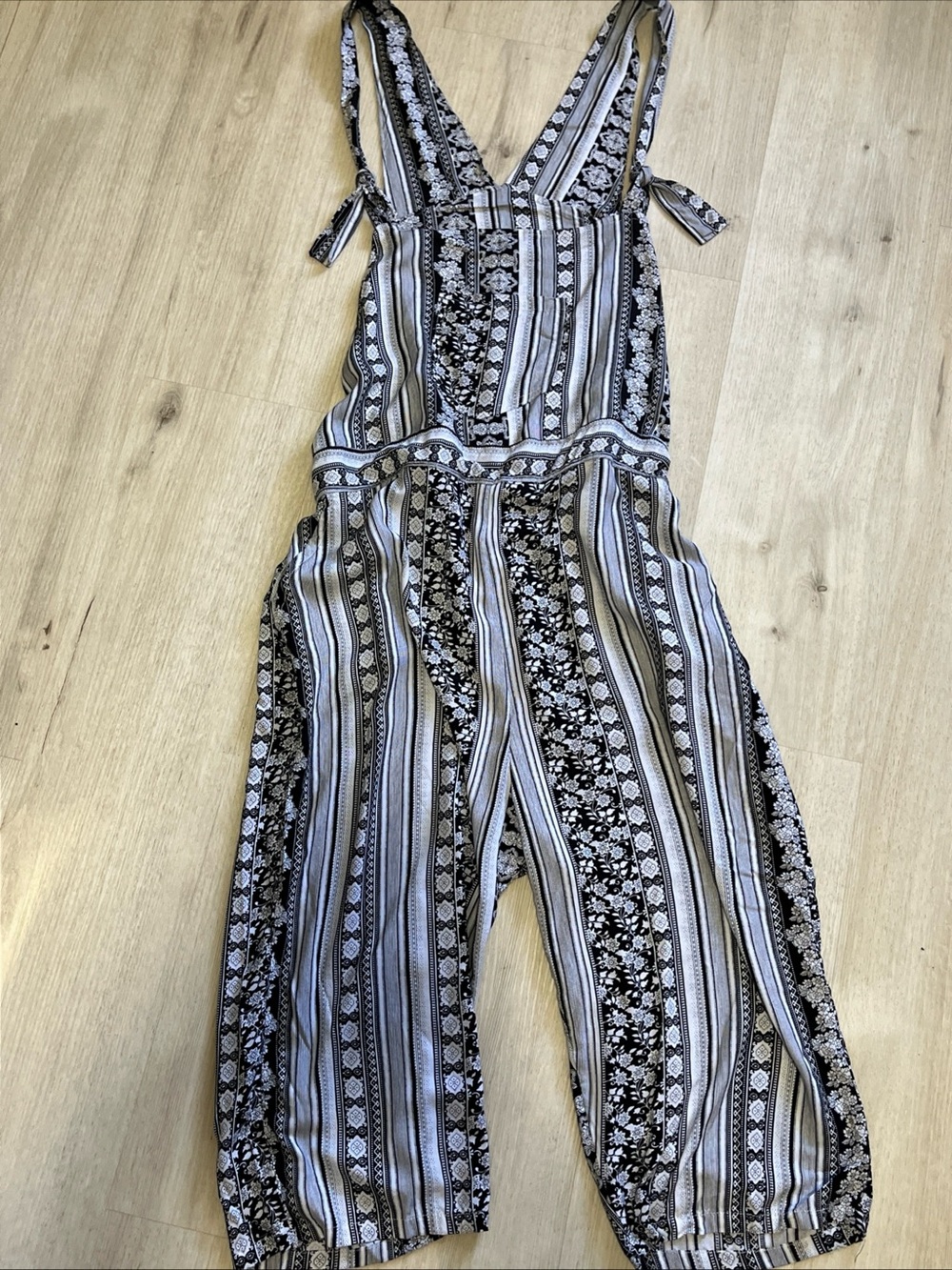 Bohemian Rayon patchwork festival Black & White harem Jumpsuit